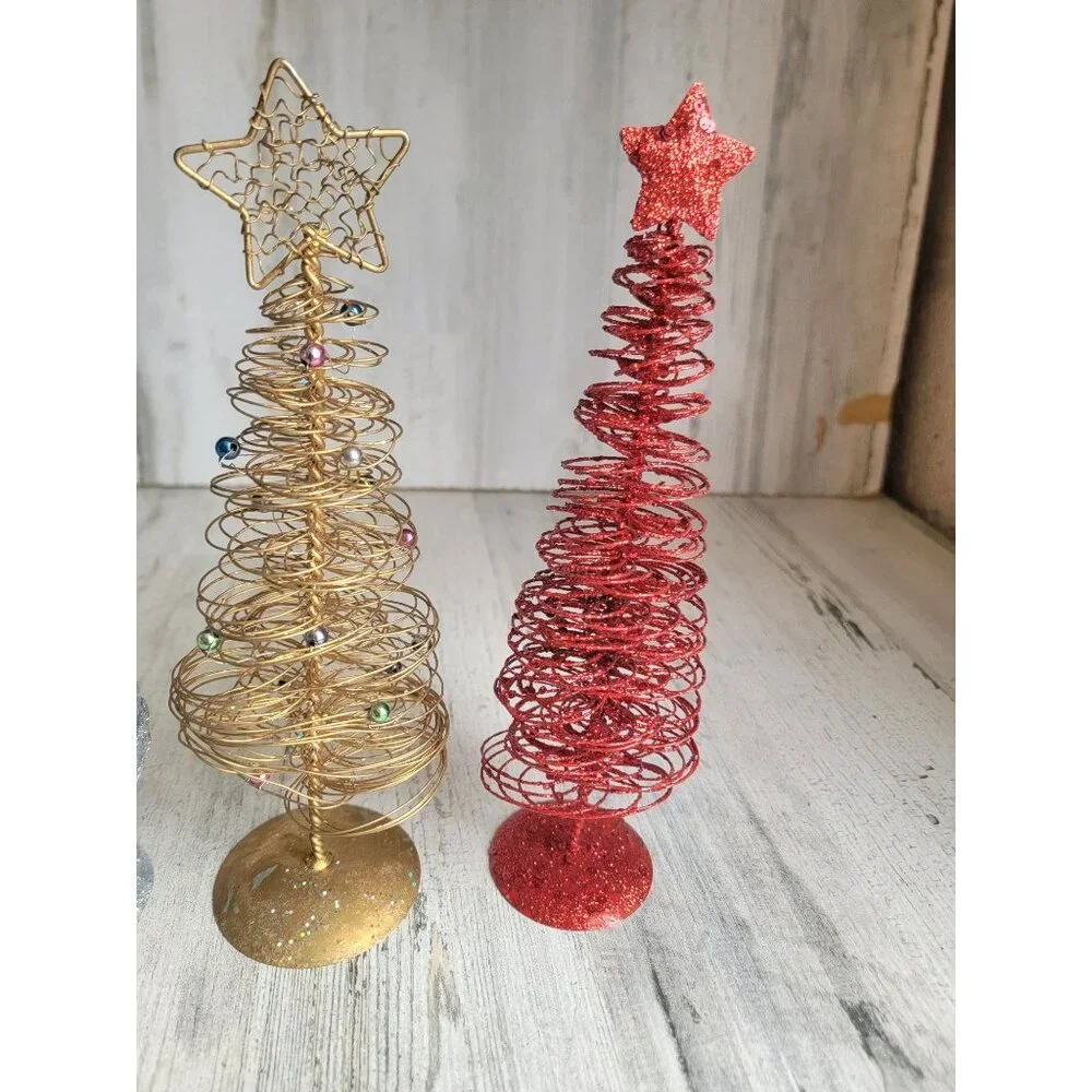 Glitter metal red‎ silver tree xmas figure decor star